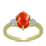 Inel din Argint 925 Placat cu Aur ( 2.3 grame ) cu Coral Roșu Burete și Topaz Alb 1.53 Carate
