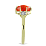 Inel din Argint 925 Placat cu Aur ( 2.3 grame ) cu Coral Roșu Burete și Topaz Alb 1.53 Carate