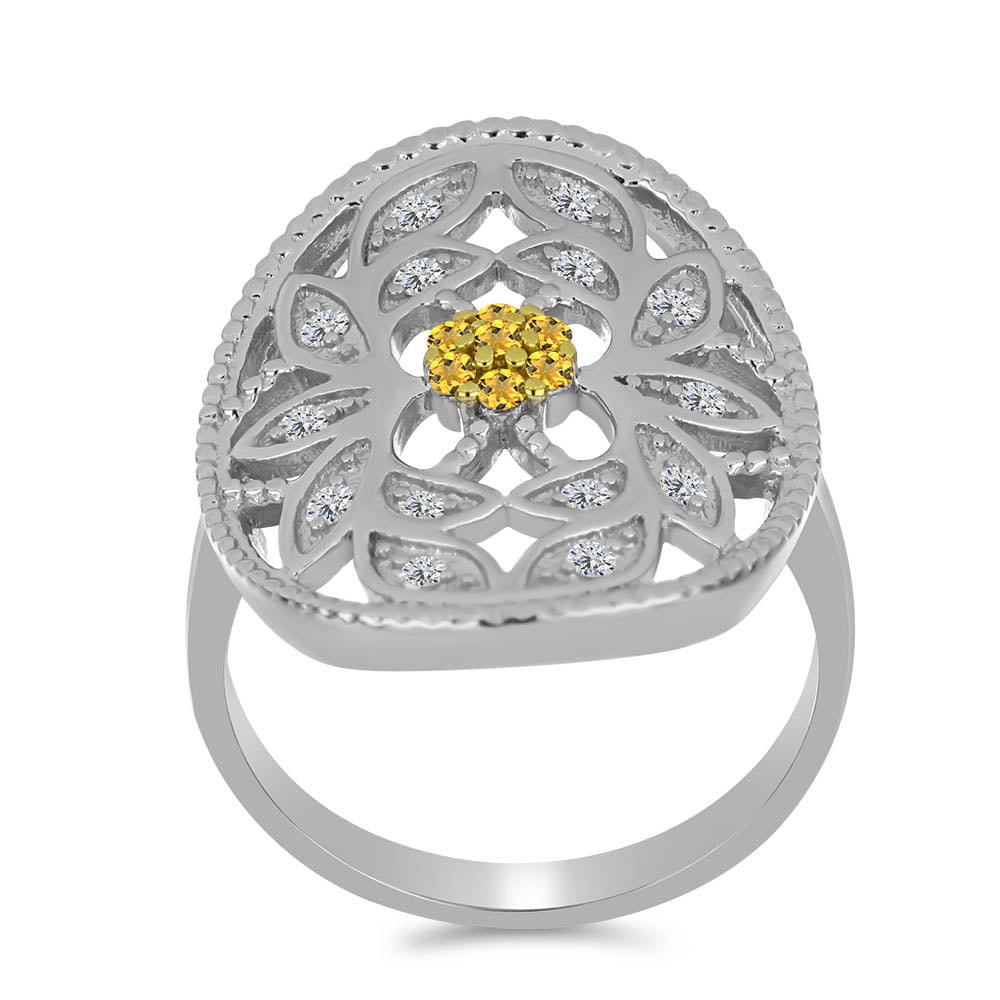 Inel din Argint 925 ( 5.46 grame ) cu Citrin Ural și Topaz Alb 0.36 Carate