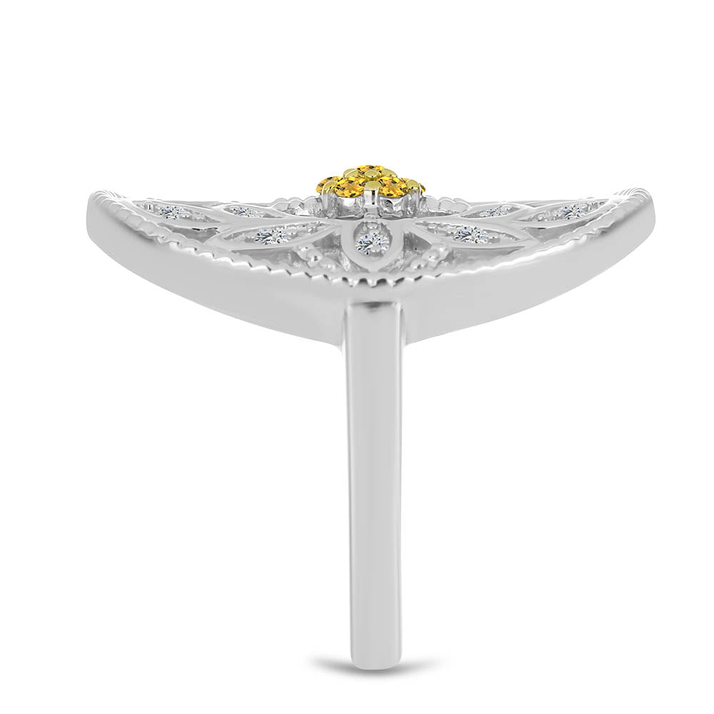 Inel din Argint 925 ( 5.46 grame ) cu Citrin Ural și Topaz Alb 0.36 Carate