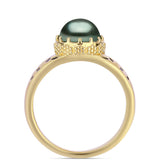 Inel din Argint 925 Placat cu Aur ( 4.6 grame ) cu Perlă De apă Dulce cu Efect "Verde Tahitian" 0.77 Carate