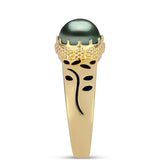 Inel din Argint 925 Placat cu Aur ( 4.6 grame ) cu Perlă De apă Dulce cu Efect "Verde Tahitian" 0.77 Carate