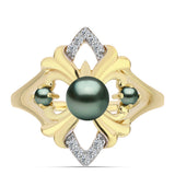 Inel din Argint 925 Placat cu Aur ( 3.56 grame ) cu Perlă De apă Dulce cu Efect "Verde Tahitian" și Topaz Alb 0.46 Carate