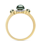 Inel din Argint 925 Placat cu Aur ( 3.56 grame ) cu Perlă De apă Dulce cu Efect "Verde Tahitian" și Topaz Alb 0.46 Carate