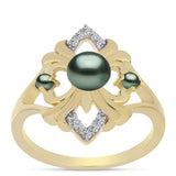 Inel din Argint 925 Placat cu Aur ( 3.56 grame ) cu Perlă De apă Dulce cu Efect "Verde Tahitian" și Topaz Alb 0.46 Carate