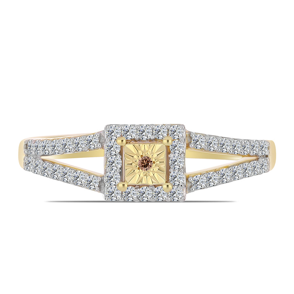 Inel din Argint 925 Placat cu Aur ( 2.57 grame ) cu Diamant Coniac și Topaz Alb 0.4 Carate