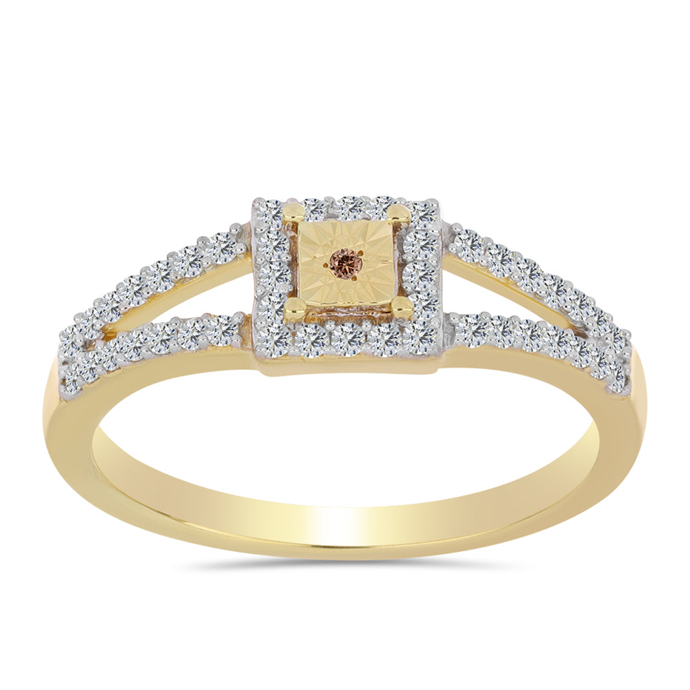 Inel din Argint 925 Placat cu Aur ( 2.57 grame ) cu Diamant Coniac și Topaz Alb 0.4 Carate