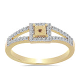 Inel din Argint 925 Placat cu Aur ( 2.57 grame ) cu Diamant Coniac și Topaz Alb 0.4 Carate