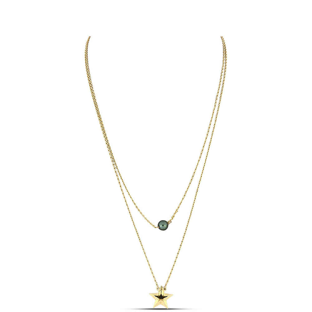 Colier din Argint 925 Placat cu Aur ( 5.52 grame ) cu Perlă De apă Dulce cu Efect "Verde Tahitian" 1.32 Carate