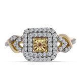 Inel din Argint 925 Placat cu Aur ( 2.91 grame ) cu Diamant Coniac și Topaz Alb 0.43 Carate