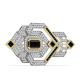 Broşă din Argint 925 Placat cu Aur ( 7.38 grame ) cu Onix Negru și Topaz Alb 3.75 Carate