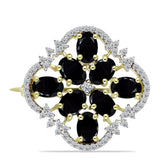 Broşă din Argint 925 Placat cu Aur ( 4.08 grame ) cu Onix Negru și Topaz Alb 3.67 Carate