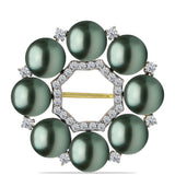 Broşă din Argint 925 Placat cu Aur ( 2.34 grame ) cu Perlă De apă Dulce cu Efect "Verde Tahitian" și Topaz Alb 2.81 Carate