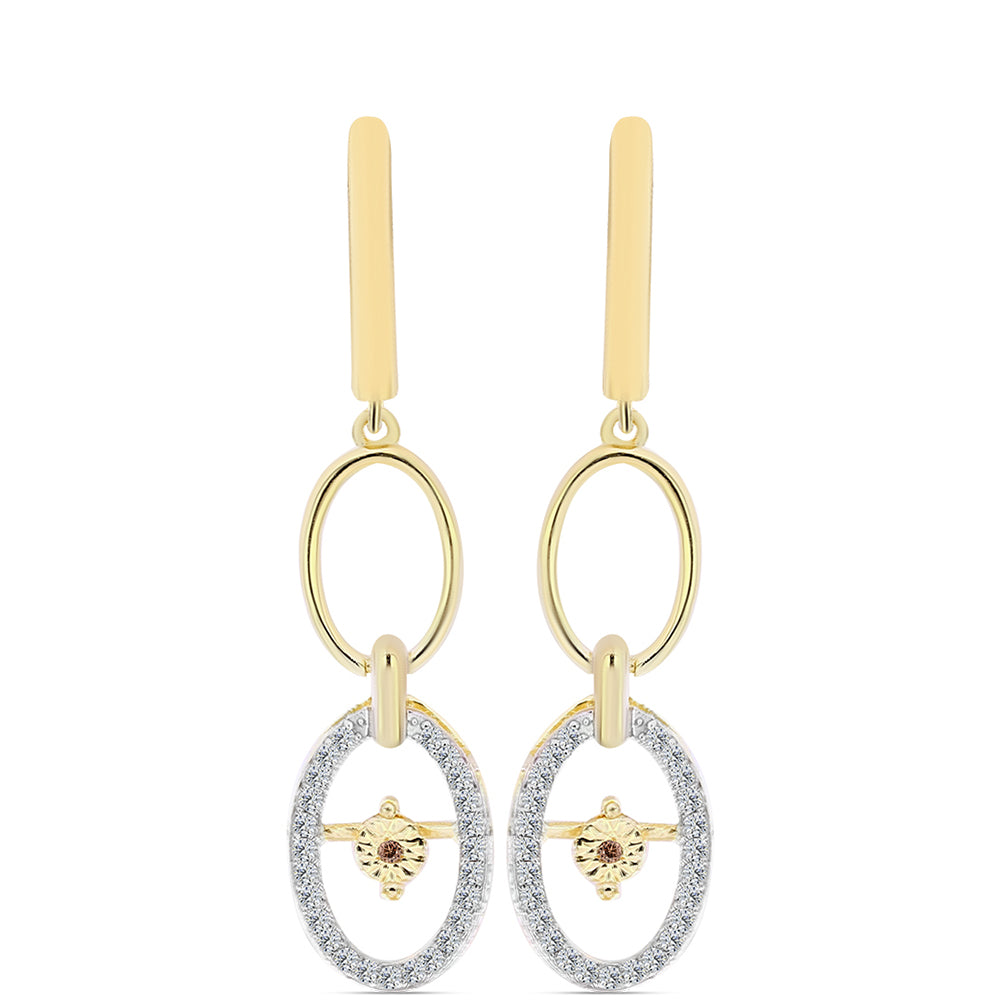 Cercei din Argint 925 Placat cu Aur ( 5.11 grame ) cu Diamant Coniac și Topaz Alb 0.36 Carate
