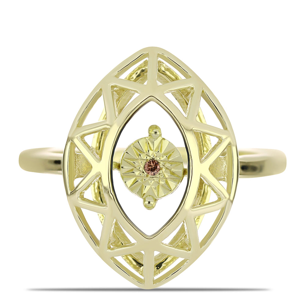 Inel din Argint 925 Placat cu Aur ( 2.43 grame ) cu Diamant Coniac 0.01 Carate
