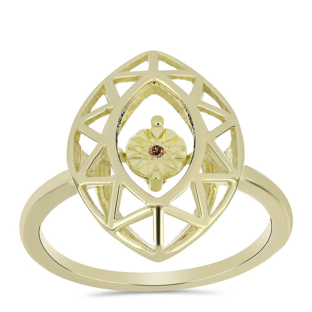 Inel din Argint 925 Placat cu Aur ( 2.43 grame ) cu Diamant Coniac 0.01 Carate