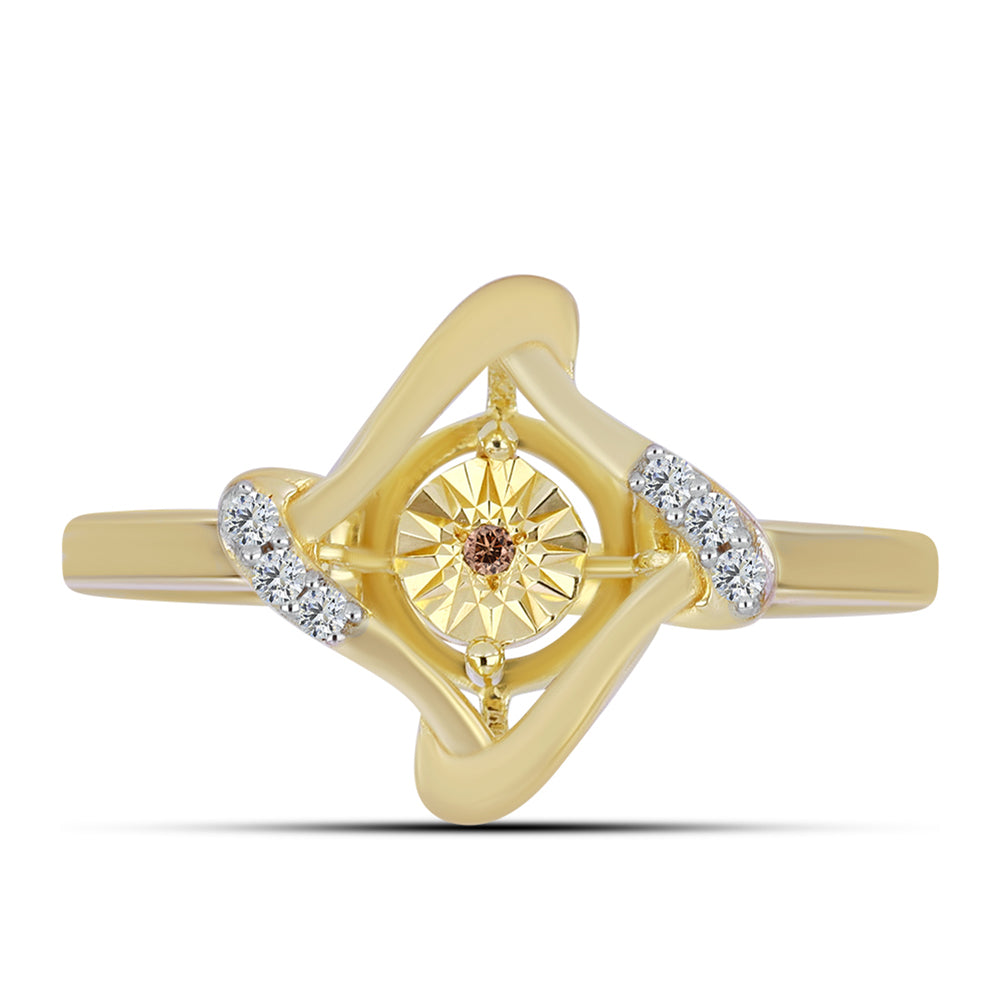 Inel din Argint 925 Placat cu Aur ( 2.39 grame ) cu Diamant Coniac și Topaz Alb 0.06 Carate