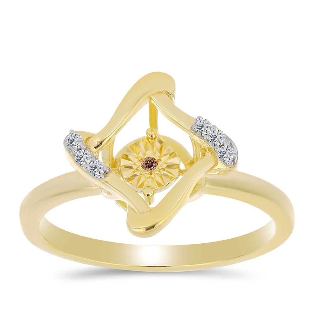 Inel din Argint 925 Placat cu Aur ( 2.39 grame ) cu Diamant Coniac și Topaz Alb 0.06 Carate