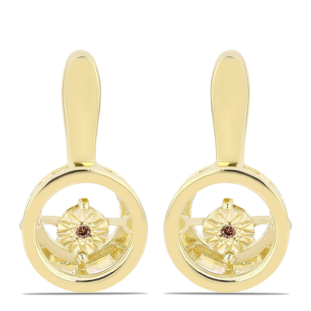 Cercei din Argint 925 Placat cu Aur ( 3.65 grame ) cu Diamant Coniac 0.01 Carate