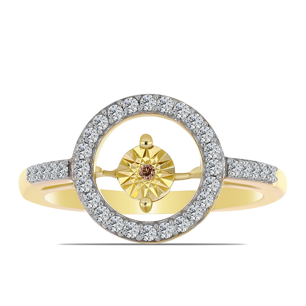 Inel din Argint 925 Placat cu Aur ( 3.07 grame ) cu Diamant Coniac și Topaz Alb 0.31 Carate