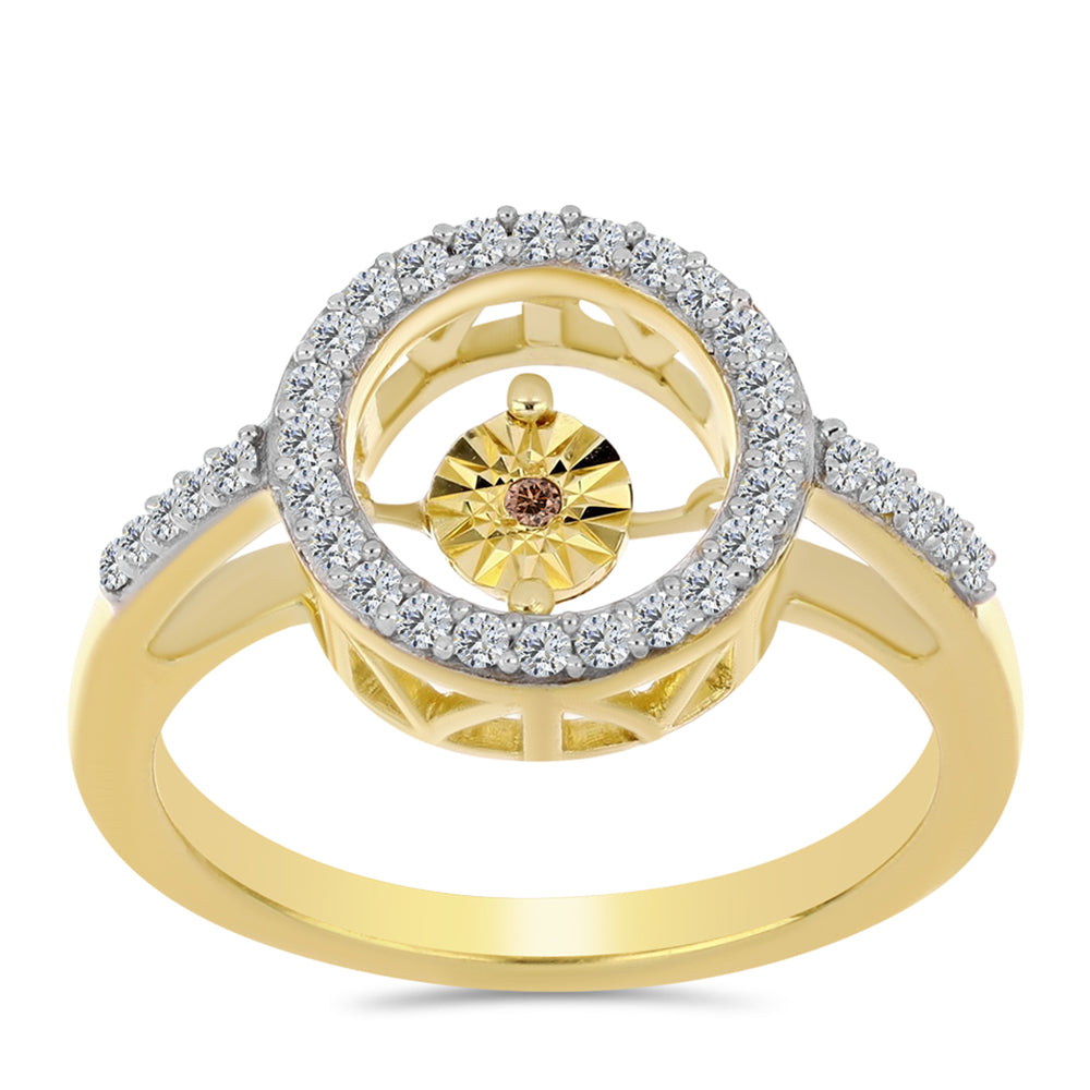 Inel din Argint 925 Placat cu Aur ( 3.07 grame ) cu Diamant Coniac și Topaz Alb 0.31 Carate