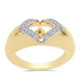 Inel din Argint 925 Placat cu Aur ( 5 grame ) cu Diamant Coniac și Topaz Alb 0.14 Carate