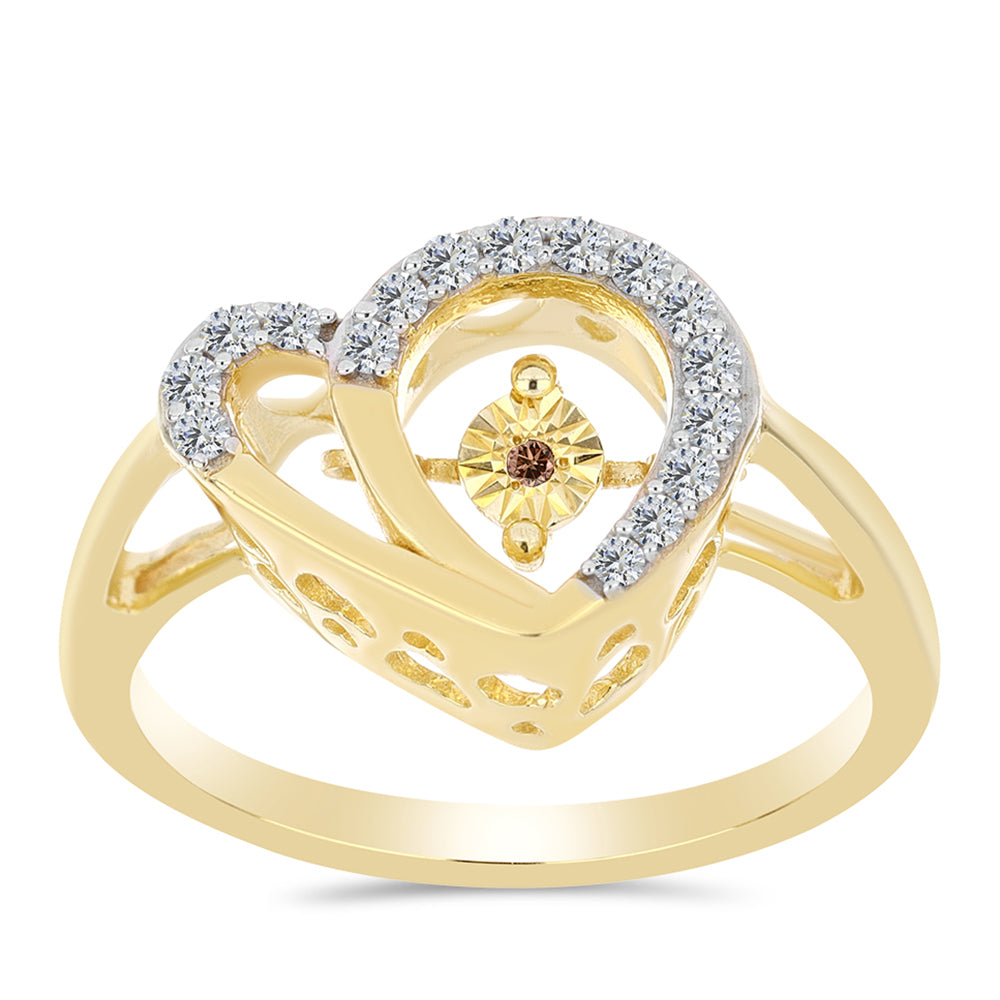 Inel din Argint 925 Placat cu Aur ( 3.36 grame ) cu Diamant Coniac și Topaz Alb 0.22 Carate