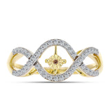 Inel din Argint 925 Placat cu Aur ( 3.72 grame ) cu Diamant Coniac și Topaz Alb 0.38 Carate