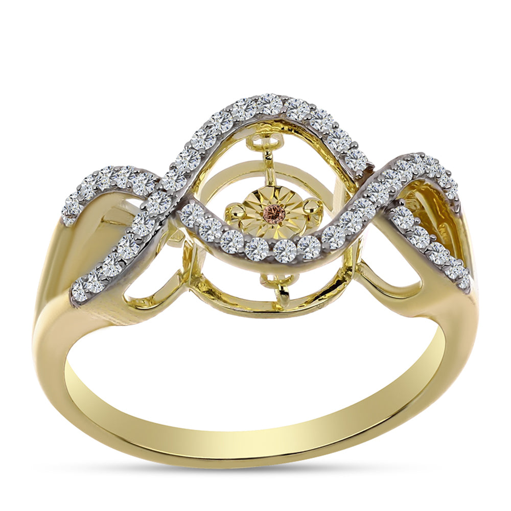 Inel din Argint 925 Placat cu Aur ( 3.72 grame ) cu Diamant Coniac și Topaz Alb 0.38 Carate