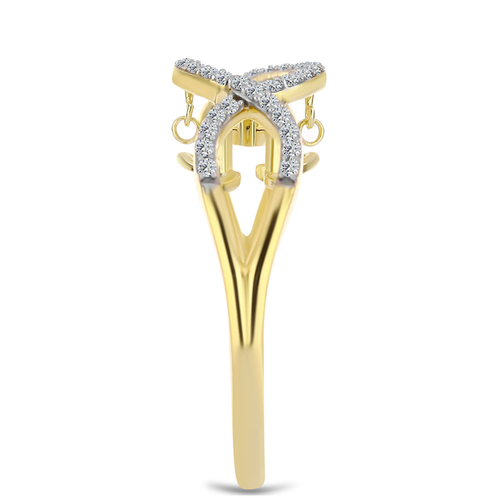 Inel din Argint 925 Placat cu Aur ( 3.72 grame ) cu Diamant Coniac și Topaz Alb 0.38 Carate