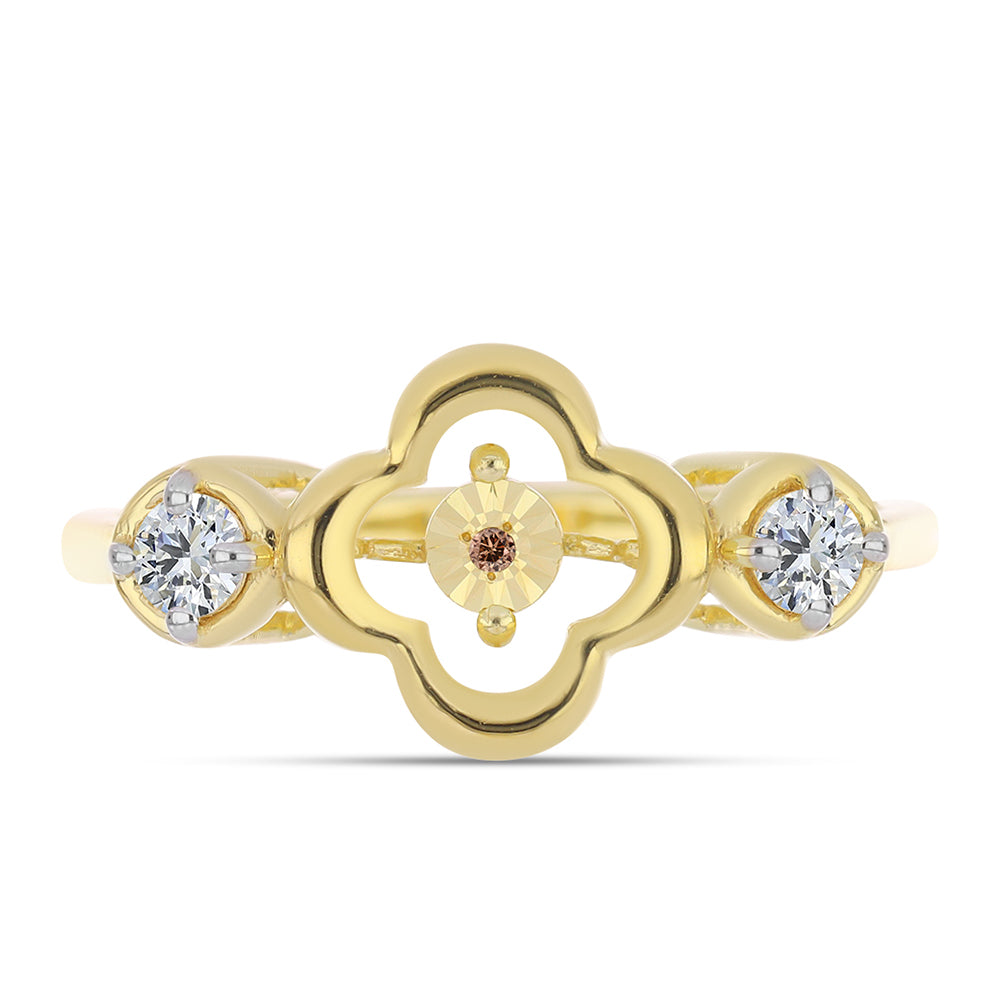 Inel din Argint 925 Placat cu Aur ( 3.2 grame ) cu Diamant Coniac și Topaz Alb 0.28 Carate