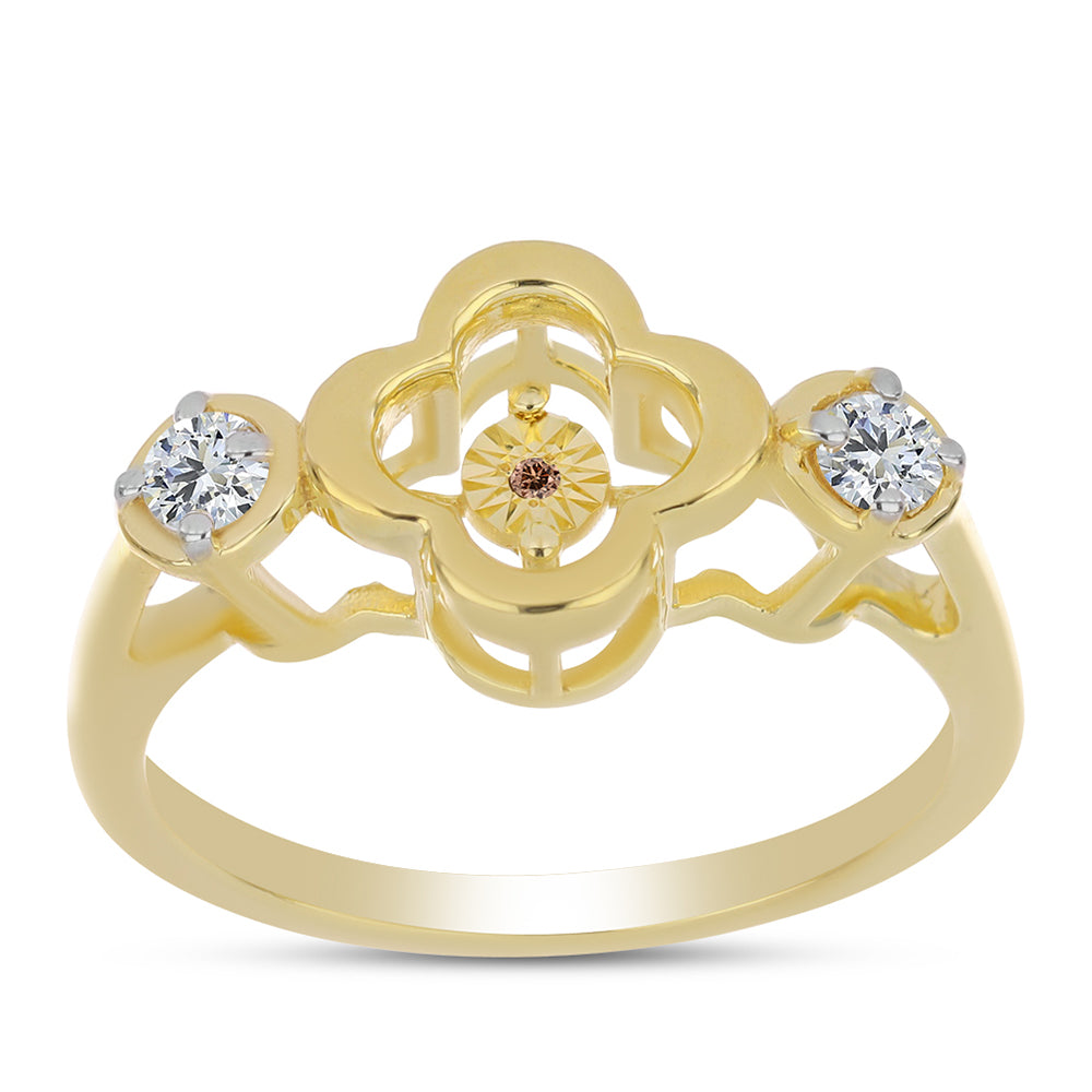 Inel din Argint 925 Placat cu Aur ( 3.2 grame ) cu Diamant Coniac și Topaz Alb 0.28 Carate