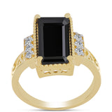 Inel din Argint 925 Placat cu Aur ( 3.54 grame ) cu Onix Negru și Topaz Alb 3.46 Carate