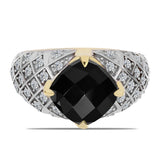 Inel din Argint 925 Placat cu Aur ( 4.61 grame ) cu Onix Negru și Topaz Alb 4.02 Carate