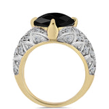 Inel din Argint 925 Placat cu Aur ( 4.61 grame ) cu Onix Negru și Topaz Alb 4.02 Carate