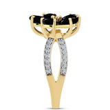 Inel din Argint 925 Placat cu Aur ( 3.38 grame ) cu Onix Negru și Topaz Alb 2.11 Carate