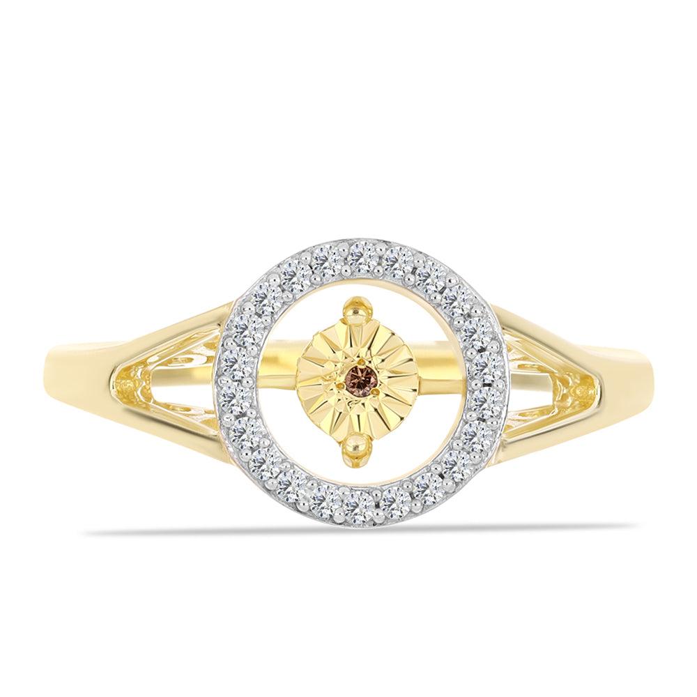 Inel din Argint 925 Placat cu Aur ( 3.83 grame ) cu Diamant Coniac și Topaz Alb 0.16 Carate