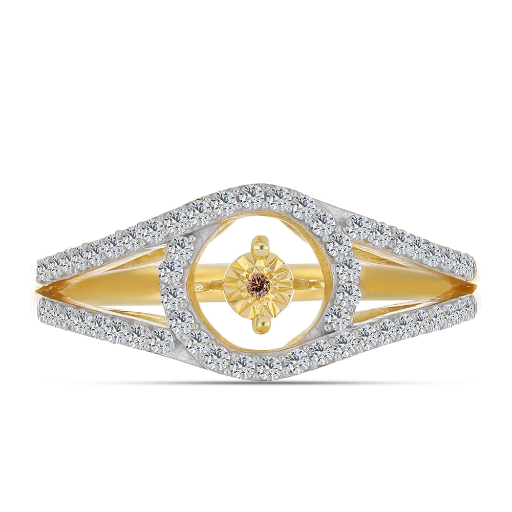 Inel din Argint 925 Placat cu Aur ( 3.55 grame ) cu Diamant Coniac și Topaz Alb 0.49 Carate