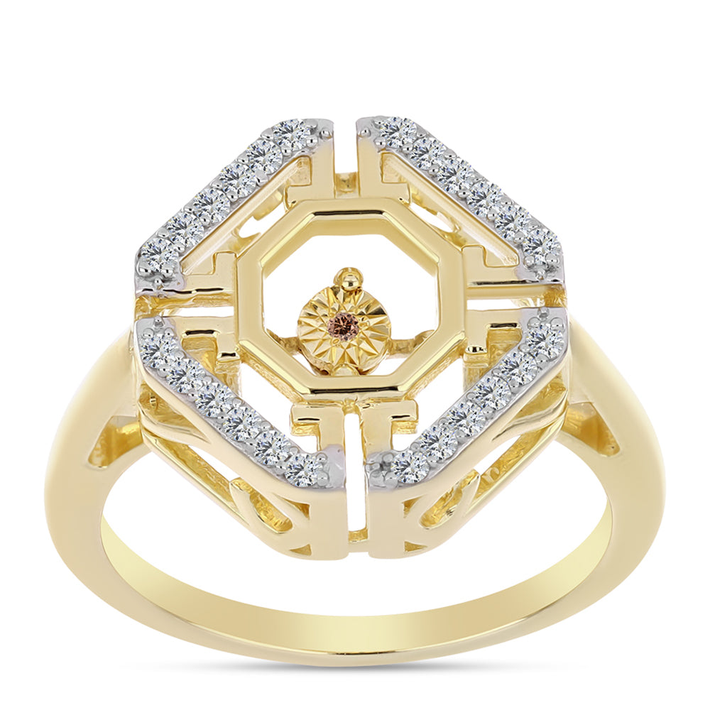 Inel din Argint 925 Placat cu Aur ( 4.93 grame ) cu Diamant Coniac și Topaz Alb 0.29 Carate