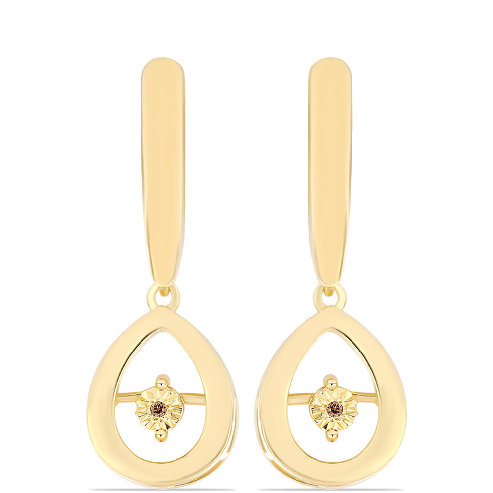 Cercei din Argint 925 Placat cu Aur ( 6.22 grame ) cu Diamant Coniac 0.01 Carate