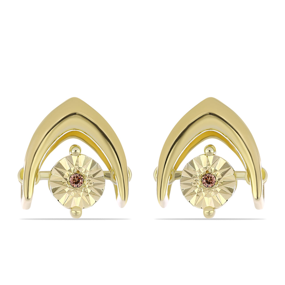 Cercei din Argint 925 Placat cu Aur ( 2.56 grame ) cu Diamant Coniac 0.02 Carate
