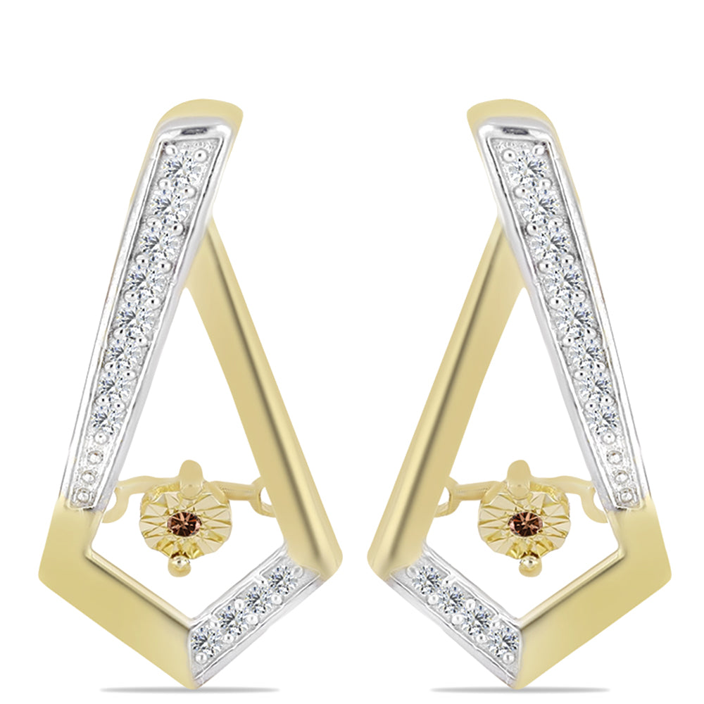Cercei din Argint 925 Placat cu Aur ( 3.9 grame ) cu Diamant Coniac și Topaz Alb 0.23 Carate