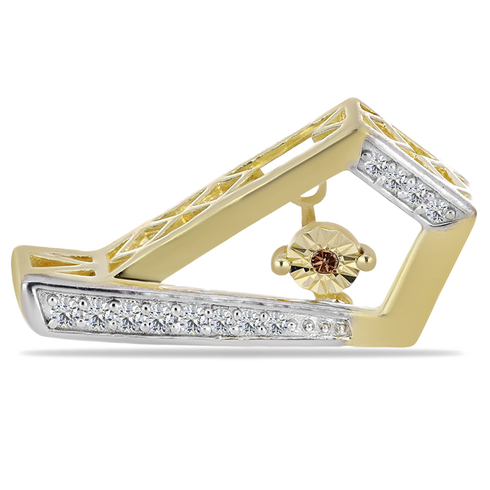 Cercei din Argint 925 Placat cu Aur ( 3.9 grame ) cu Diamant Coniac și Topaz Alb 0.23 Carate