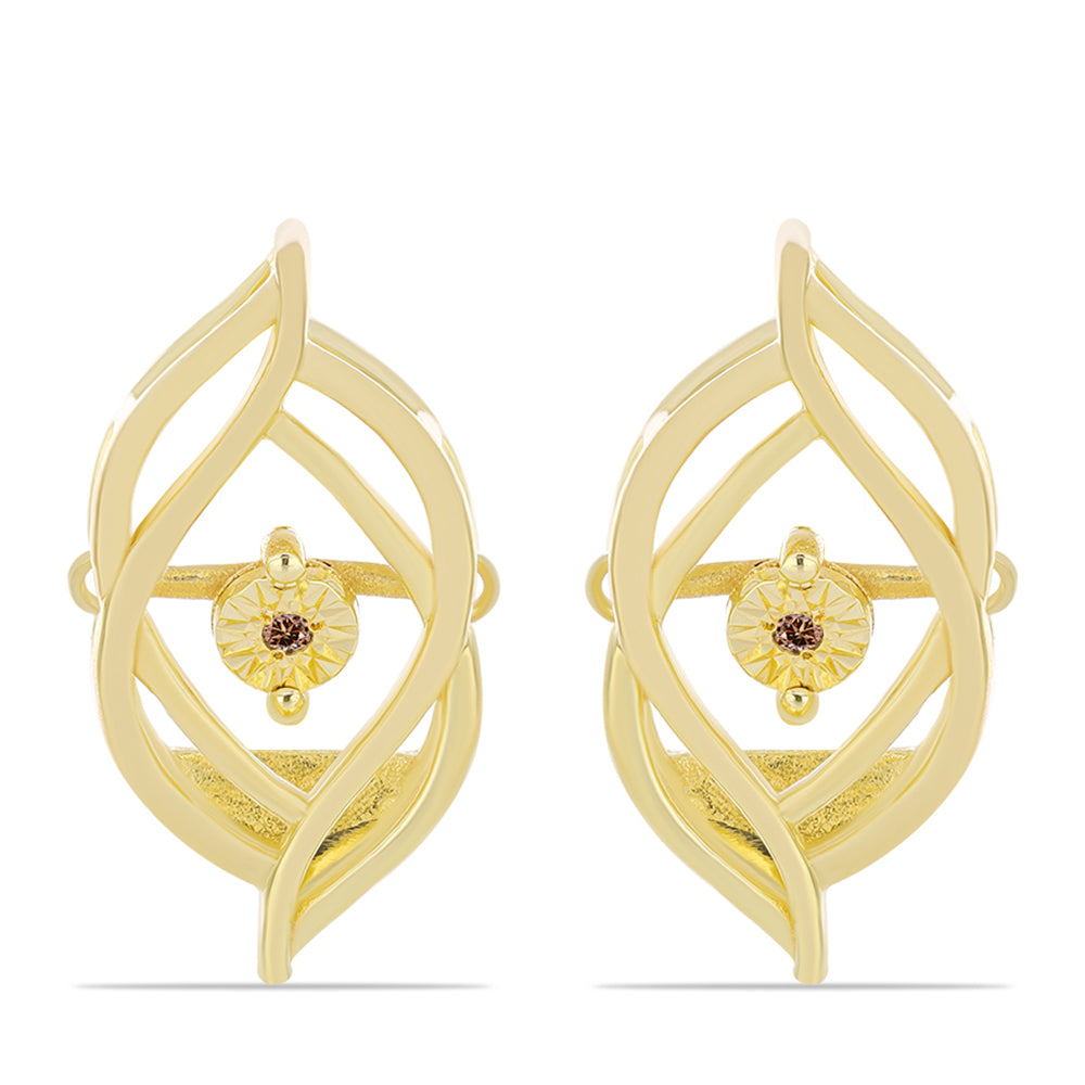 Cercei din Argint 925 Placat cu Aur ( 4.36 grame ) cu Diamant Coniac 0.01 Carate