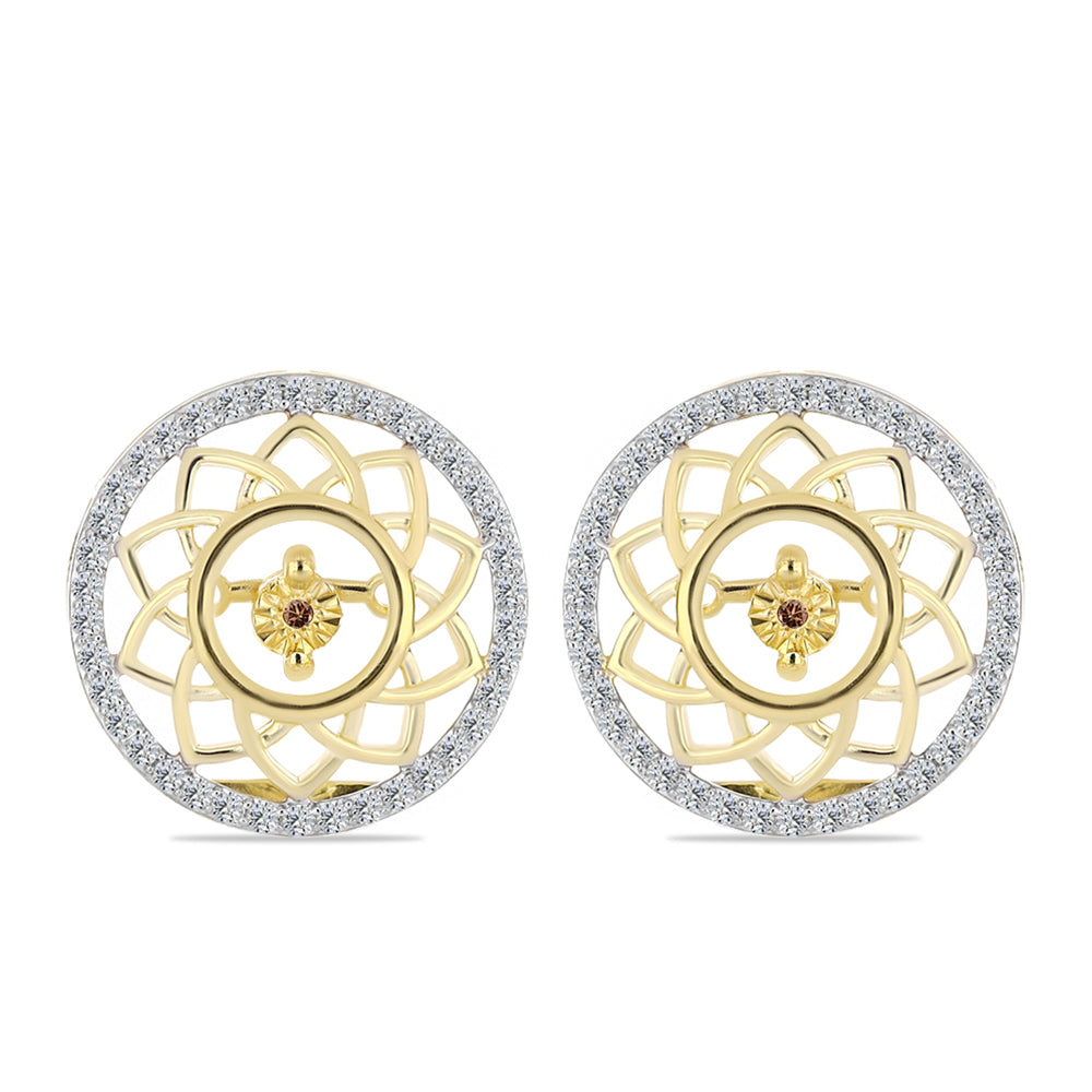 Cercei din Argint 925 Placat cu Aur ( 5.56 grame ) cu Diamant Coniac și Topaz Alb 0.7 Carate