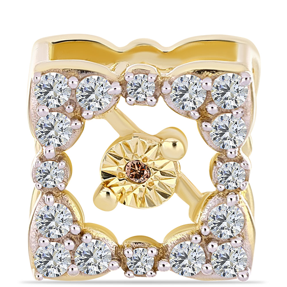 Broşă din Argint 925 Placat cu Aur ( 2.25 grame ) cu Diamant Coniac și Topaz Alb 0.32 Carate