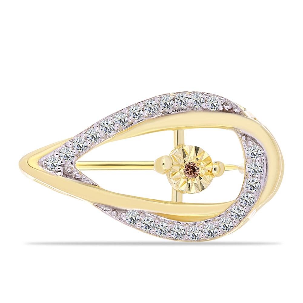 Broşă din Argint 925 Placat cu Aur ( 1.93 grame ) cu Diamant Coniac și Topaz Alb 0.15 Carate