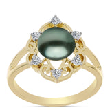 Inel din Argint 925 Placat cu Aur ( 3.43 grame ) cu Perlă De apă Dulce cu Efect "Verde Tahitian" și Topaz Alb 1.01 Carate