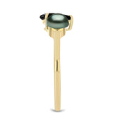 Inel din Argint 925 Placat cu Aur ( 1.89 grame ) cu Perlă De apă Dulce cu Efect "Verde Tahitian" și Spinel Negru Gorno Badakhshan 1.72 Carate