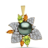 Pandantiv din Argint 925 Placat cu Aur ( 3.24 grame ) cu Perlă De apă Dulce cu Efect "Verde Tahitian" și Peridot Changbai 1.97 Carate